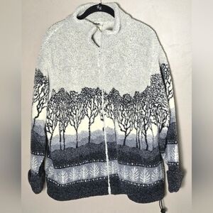 Vintage Northern Reflections Forest Cabincore Art To Wear Fleece Jacket, Small